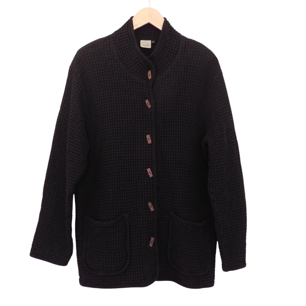 Focus Gramicci Waffle Knit Button Down Jacket Black Women's Large Cotton